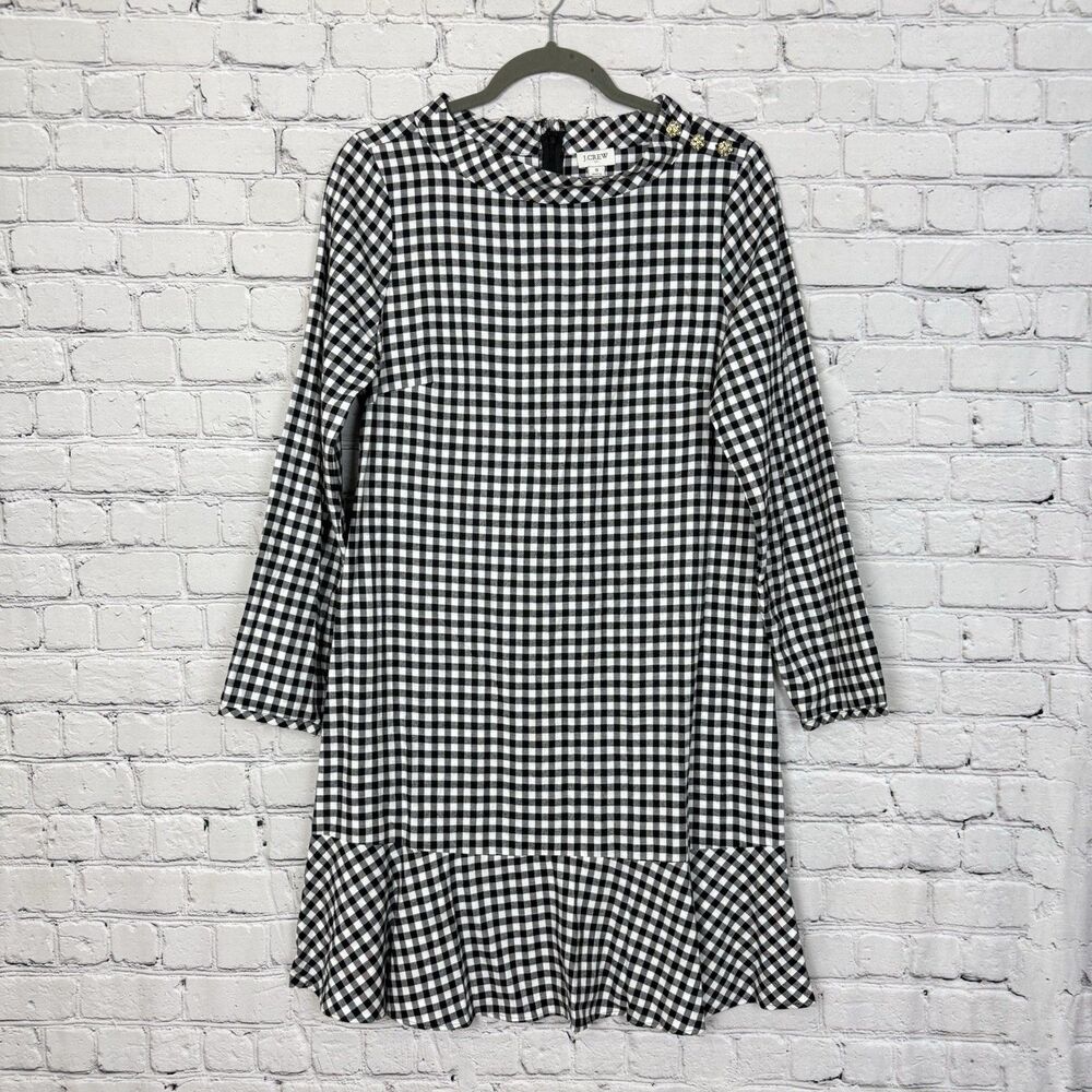 J Crew Long Sleeve Flannel Funnelneck Dress in Black White Gingham Women S NEW